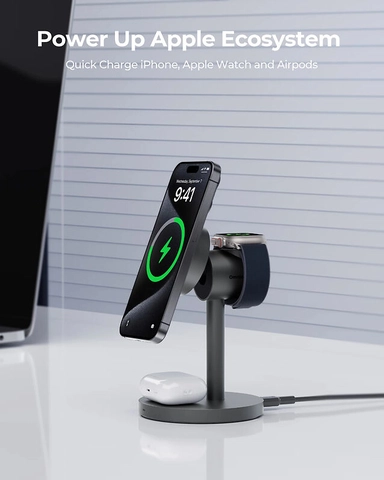 Aukey 3-IN-1 Wireless Fast Charger 15W Max Gray