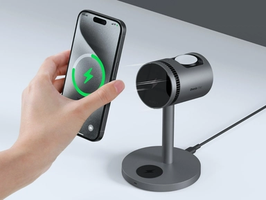 اوكي، شاحن لاسلكي مغناطيسي قابل للطي 3 في 1 مع خاصية التبريد، رمادي