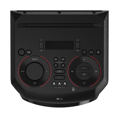 LG XBOOM RN5 ، مكبر صوت 2 بوصة × 2 ، مكبر صوت 8 بوصات ، تعزيز جهير فائق ، انفجار جهير ، ستروب بارتي ، تطبيق DJ ولوحة DJ ، تحكم صوتي ونجم كاريوكي ، إدخال جيتار