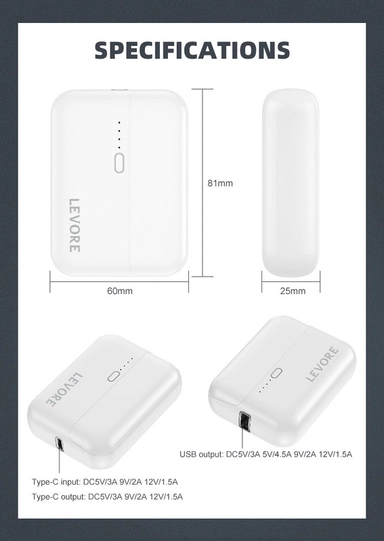 Levore PowerBank 10000mAh +USBA PD22.5W+USBC PD20W  LP222-WH