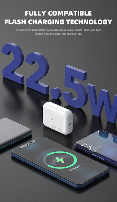 Levore PowerBank 10000mAh +USBA PD22.5W+USBC PD20W  LP222-WH