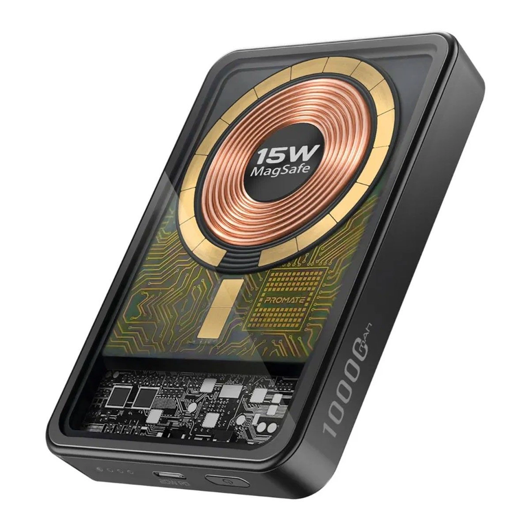 Promate 10000mAh Magnetic Wireless Charging USB-C 15W Black