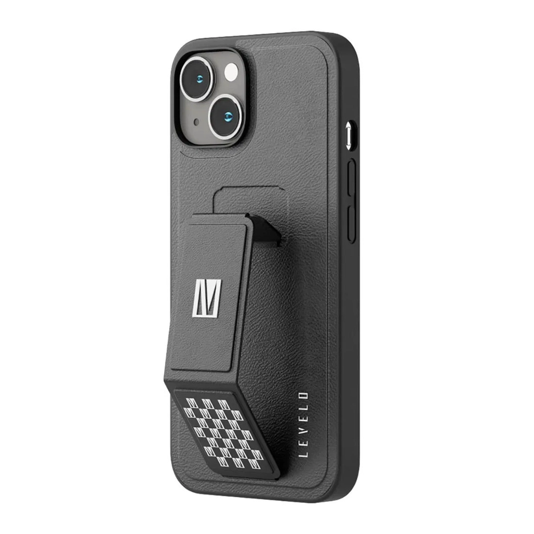Levelo Morphix Gripstand Iphone 14 PU Leather Case Black