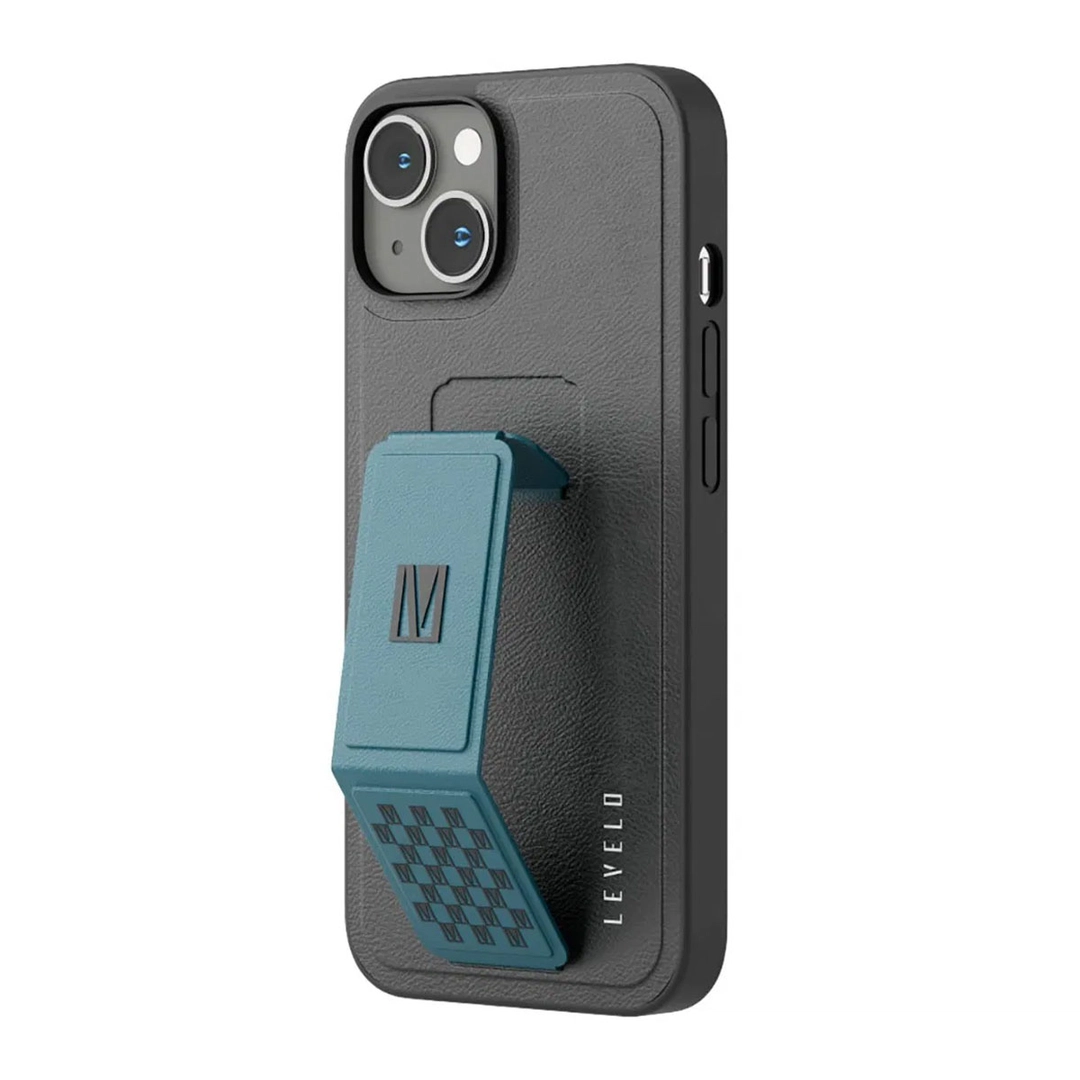 Levelo Morphix Gripstand Iphone 14 PU Leather Case Blue