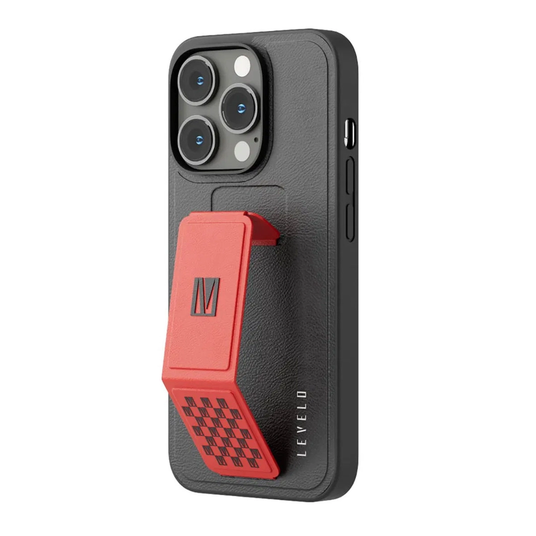 Levelo Morphix Gripstand Iphone 14 Pro PU Leather Case Red