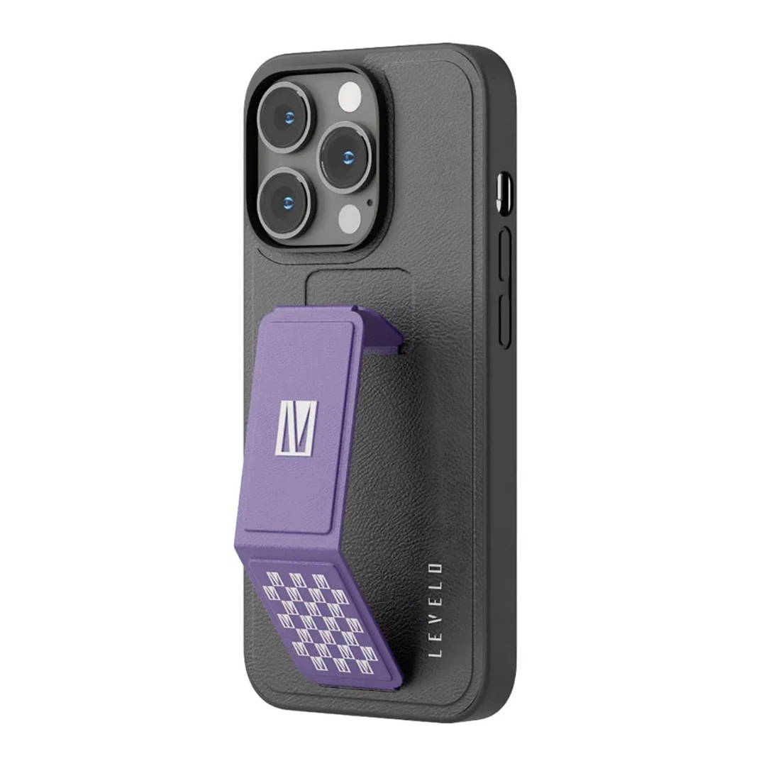 Levelo Morphix Gripstand Iphone 14Pro PU Leather Case purple