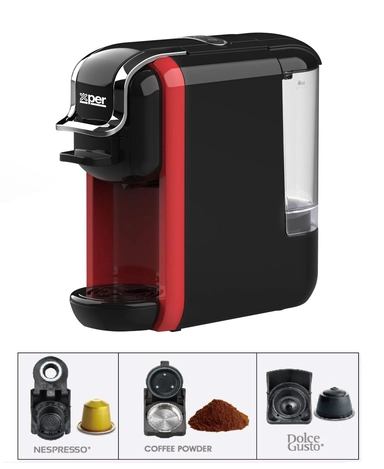 Xper coffee maker for capsules and coffee, 1450 Watts, 19 Bar, Red, XPC-90R