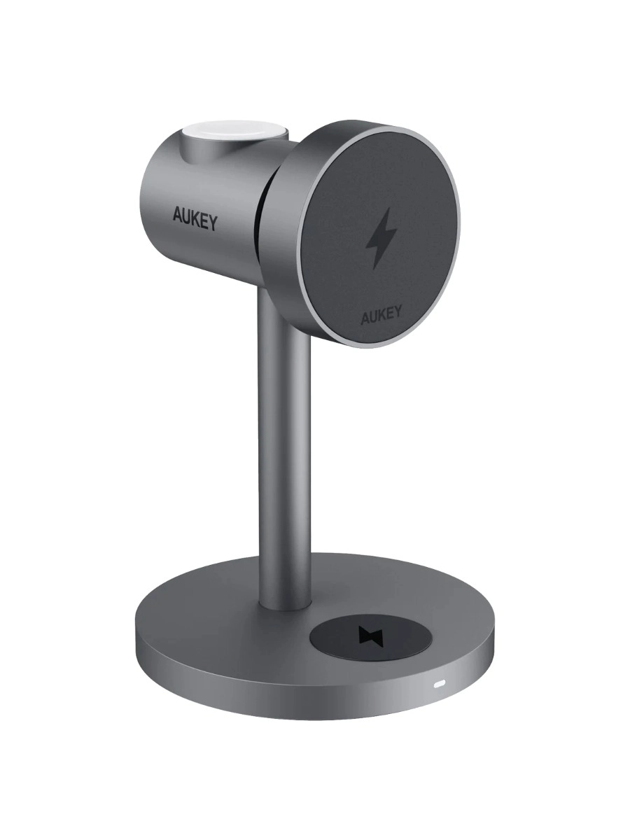 أوكي، شاحن سريع لاسلكي 3 في 1 للآيفون والأندرويد، رمادي