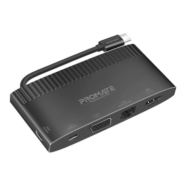 Promate 6-in-1 USB-C Hub with 4K HDMI VGA 100W Black