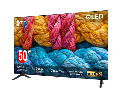 تلفزيون MTC الذكي QLED UHD مقاس 50 بوصة بتقنية جوجل، مزود بجهاز استقبال مدمج وتحكم صوتي، ويتضمن حاملًا جداريًا – QMT50UH700GO