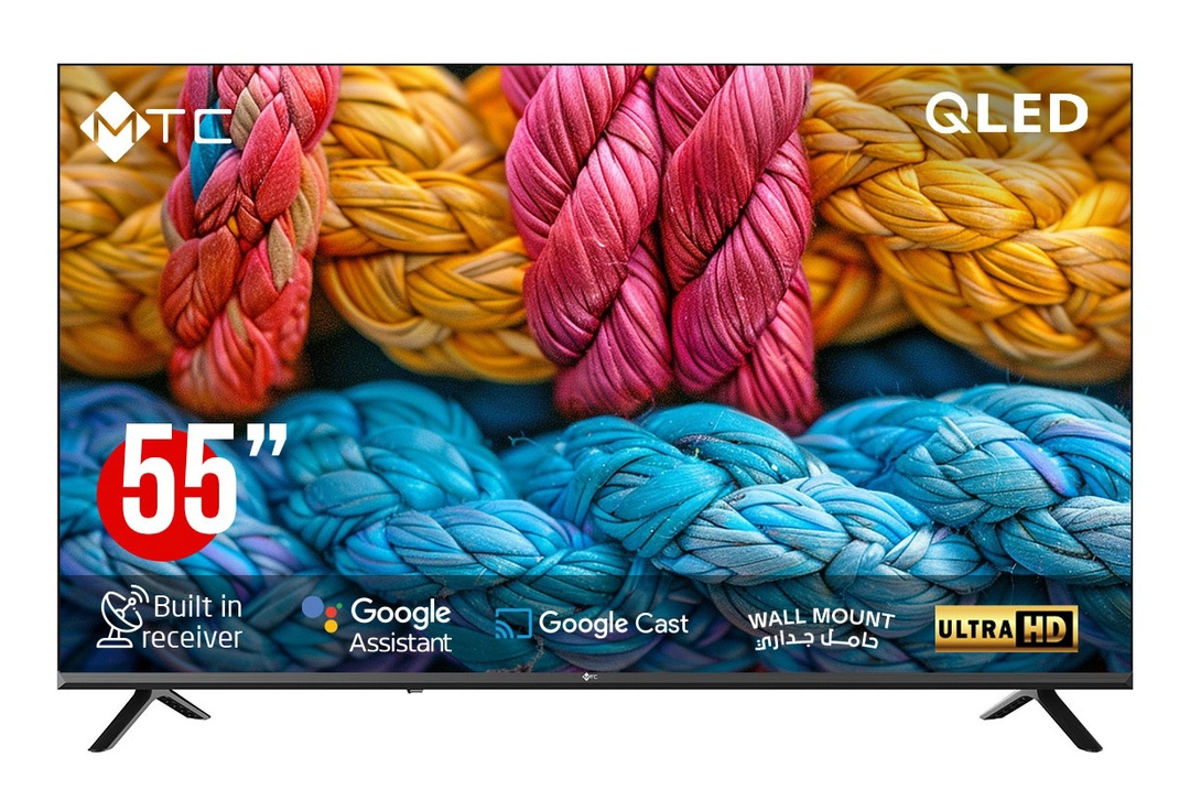 تلفزيون MTC الذكي QLED UHD مقاس 55 بوصة بتقنية جوجل، مزود بجهاز استقبال مدمج وتحكم صوتي، ويتضمن حاملًا جداريًا – QMT55UH700GO
