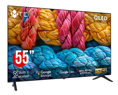 تلفزيون MTC الذكي QLED UHD مقاس 55 بوصة بتقنية جوجل، مزود بجهاز استقبال مدمج وتحكم صوتي، ويتضمن حاملًا جداريًا – QMT55UH700GO