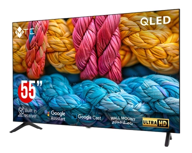 تلفزيون MTC الذكي QLED UHD مقاس 55 بوصة بتقنية جوجل، مزود بجهاز استقبال مدمج وتحكم صوتي، ويتضمن حاملًا جداريًا – QMT55UH700GO
