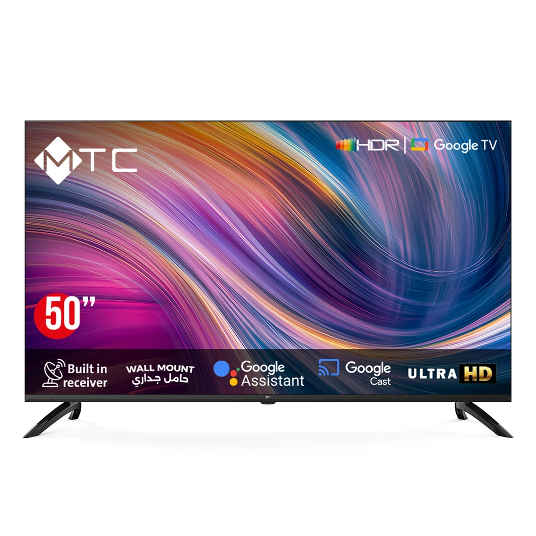 شاشة ام تي سي 50 بوصة دقة 4K UHD ذكي مع حامل جداري - MT50UH450GO