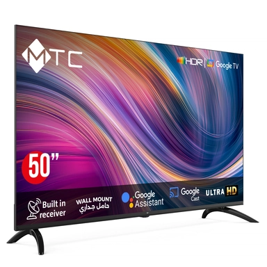 شاشة ام تي سي 50 بوصة دقة 4K UHD ذكي مع حامل جداري - MT50UH450GO