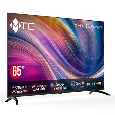 شاشة ام تي سي 65 بوصة دقة 4K UHD ذكي مع حامل جداري – MT65UH450GO 
