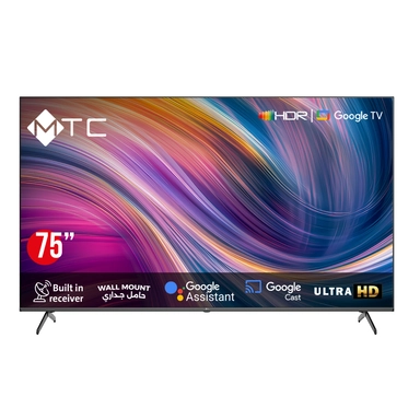 شاشة ام تي سي 75 بوصة دقة 4K UHD ذكي مع حامل جداري - MT75UH450GO