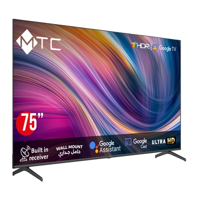 شاشة ام تي سي 75 بوصة دقة 4K UHD ذكي مع حامل جداري - MT75UH450GO