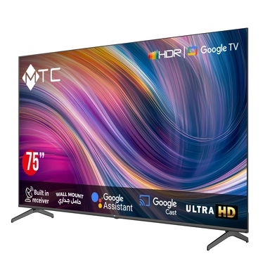شاشة ام تي سي 75 بوصة دقة 4K UHD ذكي مع حامل جداري - MT75UH450GO