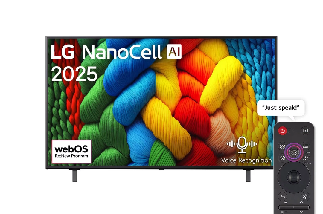 شاشة إل جي نانو سيل AI NANO80 حجم 86 بوصة 4K تلفاز ذكي مع ريموت ذكي سحري ونظام HDR10 و ويب أو اس25 إصدار 2025