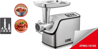 Xper Meat Grinder 1610 Watt Steel + Attachments, XPMG-1610S