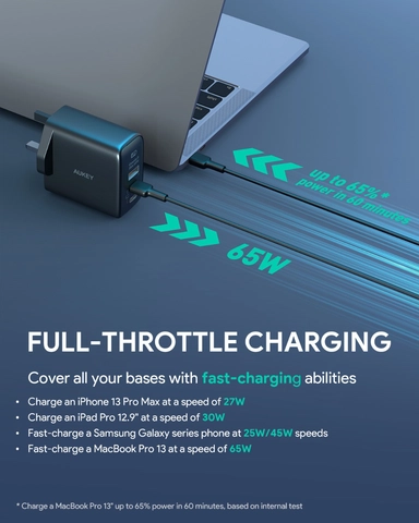 Aukey 65W PD&Super Fast Wall Charger Power Technology Black