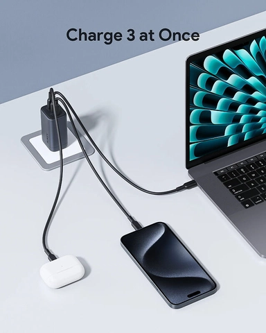 Aukey 3Port 67W PD Wall Charger with GaN Power Tech Gray