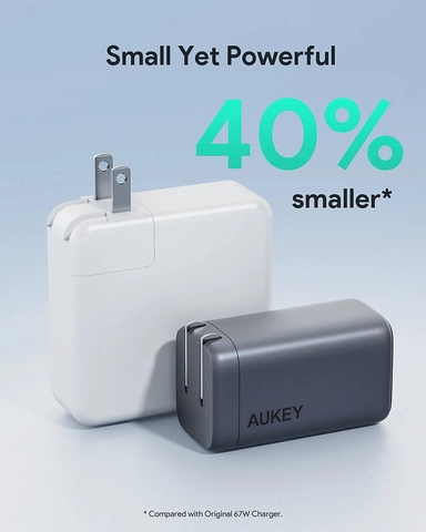 Aukey 3Port 67W PD Wall Charger with GaN Power Tech Gray