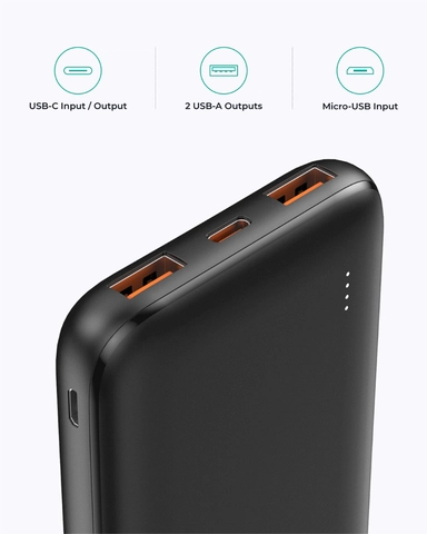 Aukey Power Bank 20W PD 10,000 mAh & USB-C Black