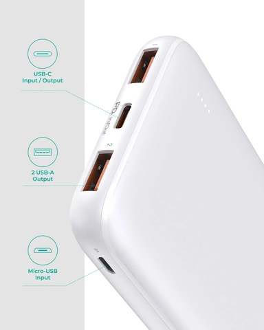Aukey Power Bank 20W PD 10,000 mAh & USB-C White