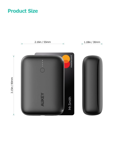 بطاريه متنقله صغير من أوكي, بقدرة 22.5 واط USB-C PD و 10000 مللي أمبير في الساعة أسود