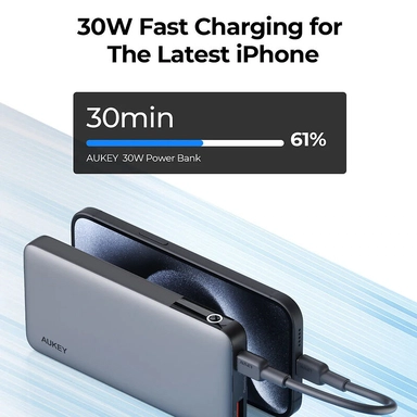Aukey 10000mAh PowerBank with 30W PD 1 USB-A+1 Type-C Grey