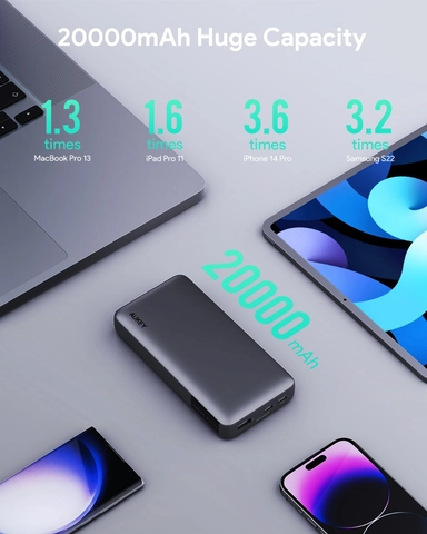 Aukey 20000mAh Portable Power Bank with 30W PD  Grey