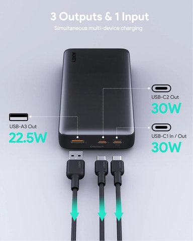 Aukey 20000mAh Portable Power Bank with 30W PD  Grey