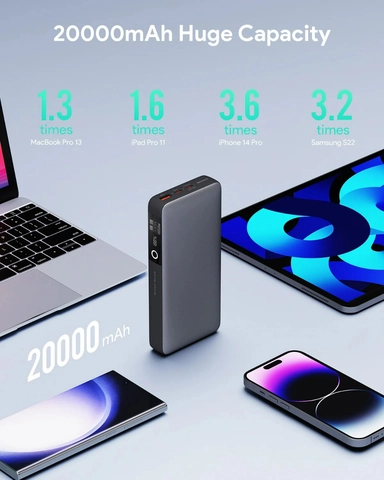 AUKEY 20000mAh Portable Power Bank with 65W PD Grey