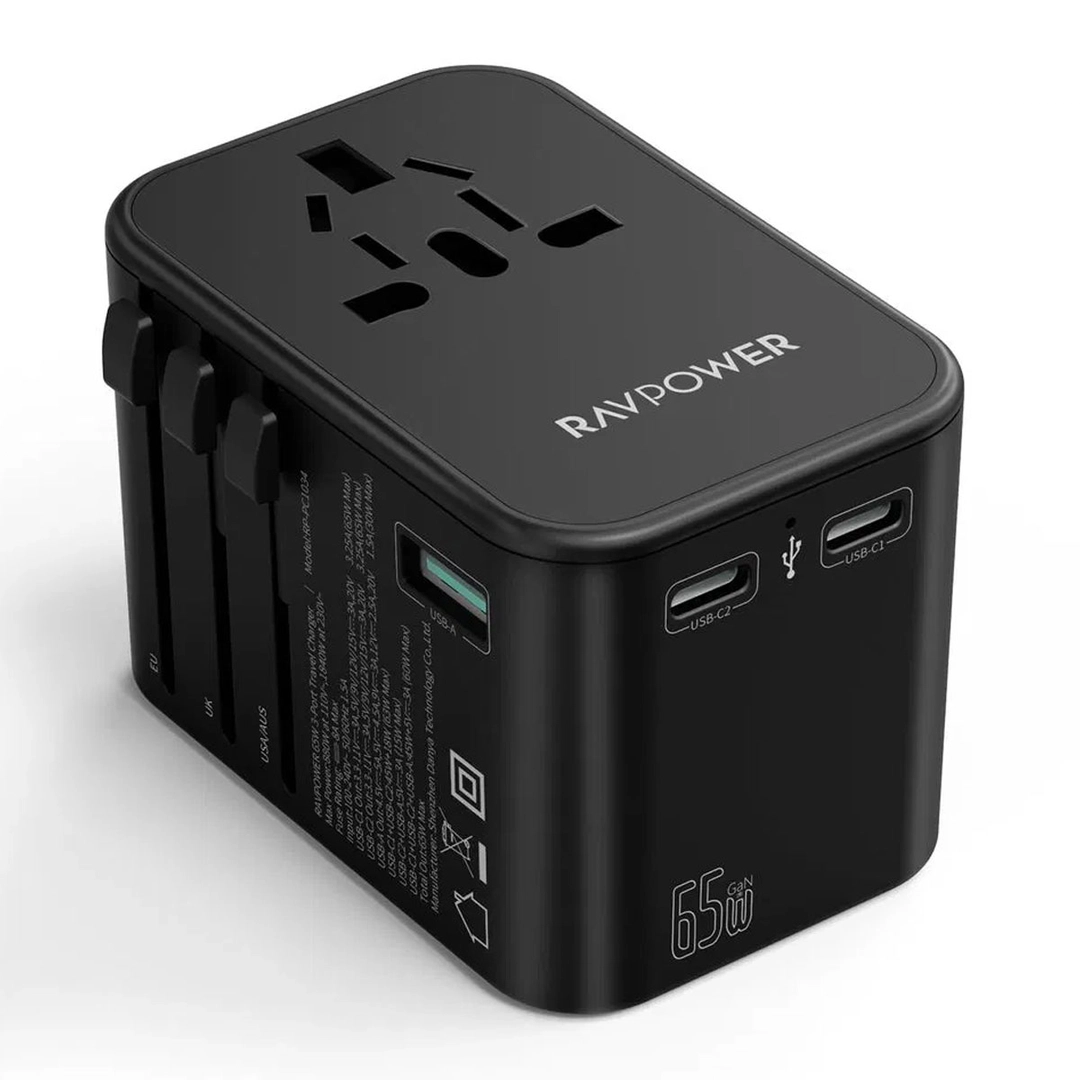 RAVPower 65W 3-Port Travel Charger Universal  Adapter Black