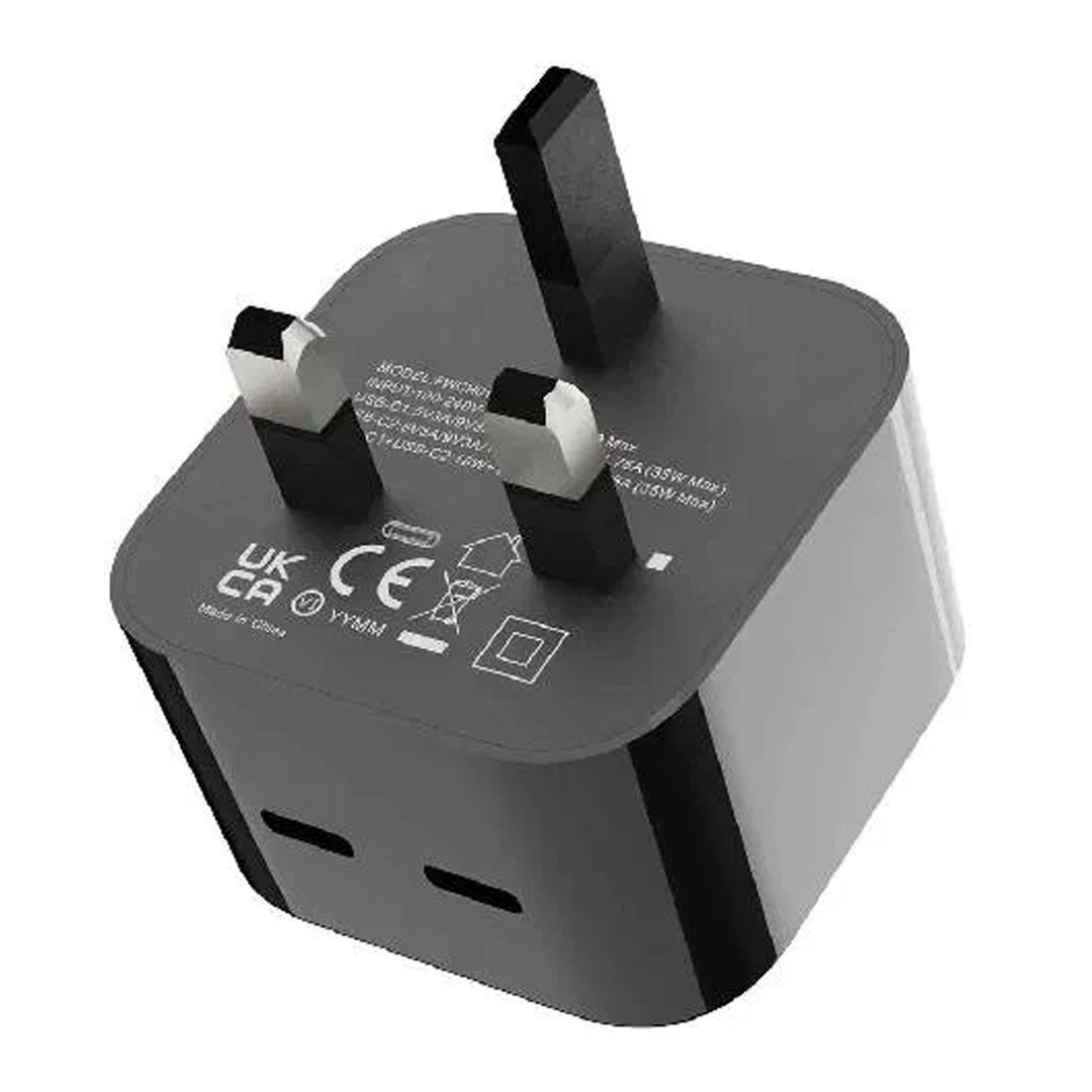Porodo Super-Fast Dual USB-C Wall Charger 35W  1.2m Black
