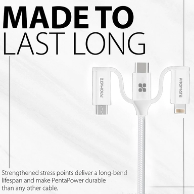 Promate 6-in-1 Hybrid Multi-Connector cable 60W 1.2M White