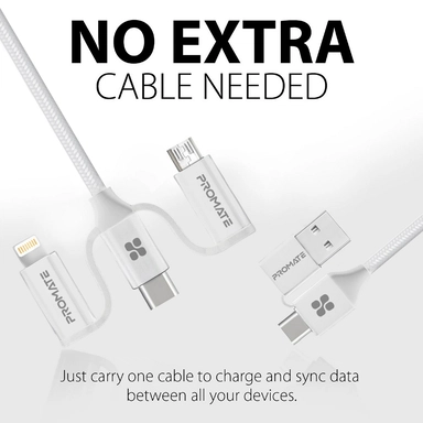 Promate 6-in-1 Hybrid Multi-Connector cable 60W 1.2M White