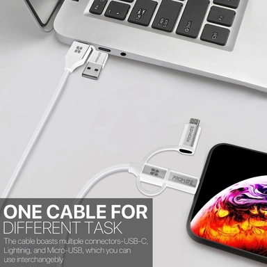 Promate 6-in-1 Hybrid Multi-Connector cable 60W 1.2M White