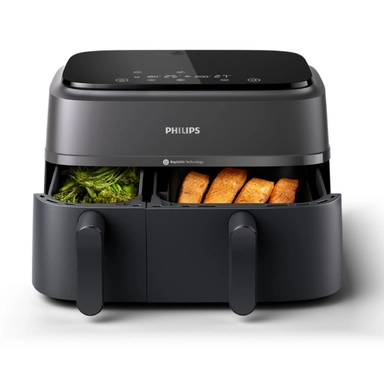 قلاية هوائية فيليبس 3000 سيريز سلة مزدوجة ديجيتال، 9 لتر، 2750 واط، اسود - NA350/09