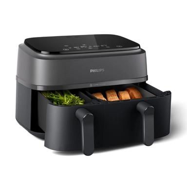 قلاية هوائية فيليبس 3000 سيريز سلة مزدوجة ديجيتال، 9 لتر، 2750 واط، اسود - NA350/09