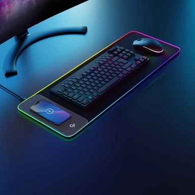 Porodo RGB Gaming Mouse Pad With 15W Wireless Charger Black