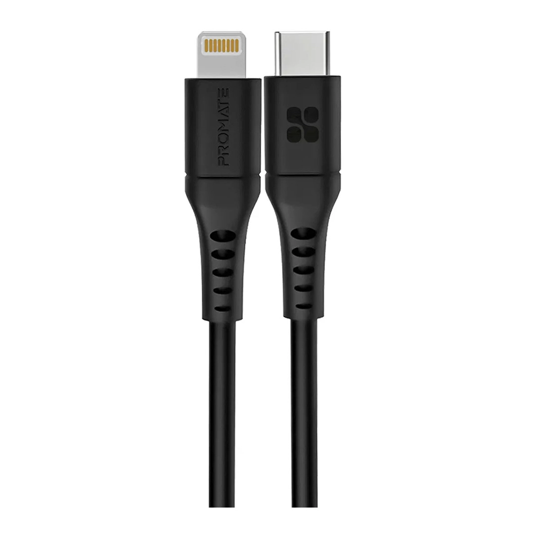 Promate 20W Fast Charging USB-C 2 Lightning Cable 1.2M Black
