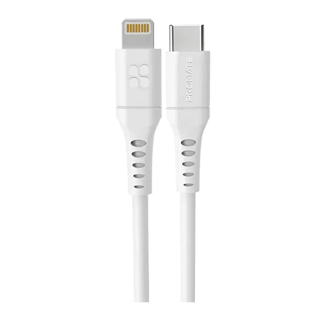 Promate 20W Fast Charging USB-C 2 Lightning Cable 1.2M White