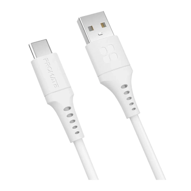 Promate Ultra-Fast USB-A to USB-C Silicone cable 2m White