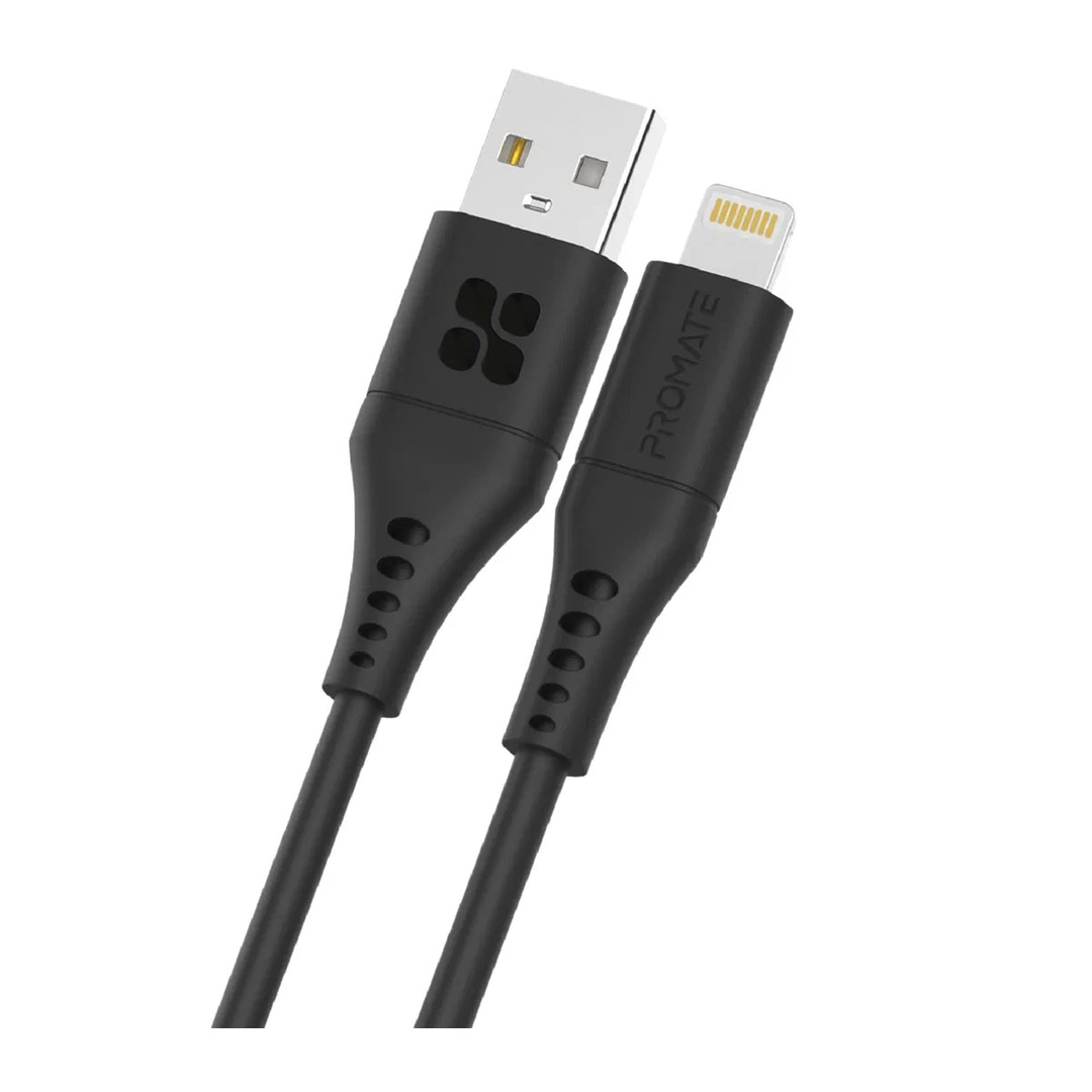 Promate UltraFast USB-A to Lightning Silicon cable 2m Black