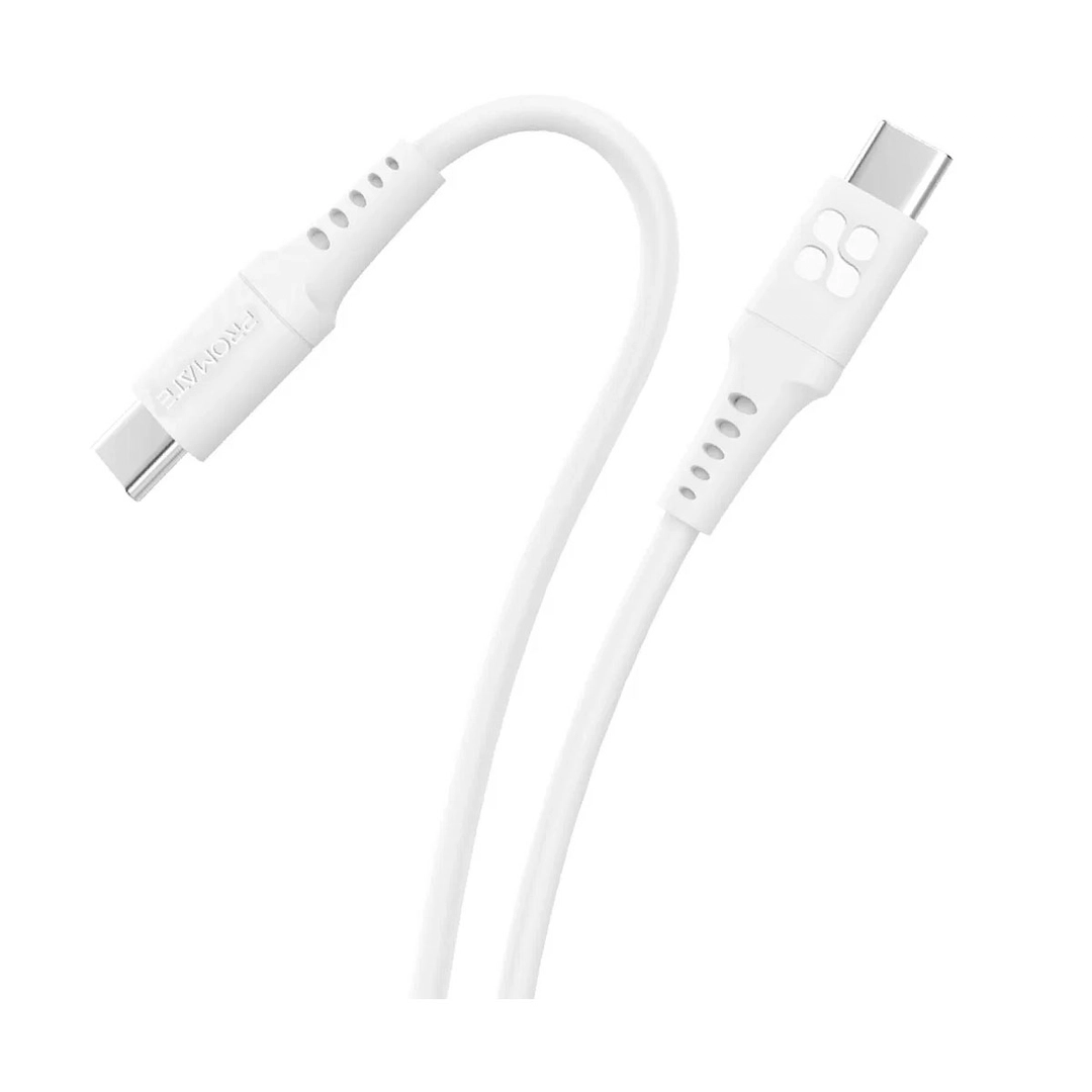 كابل توصيل الطاقة بروميت 60 واط، USB-C فائق السرعة، 2 متر، أبيض