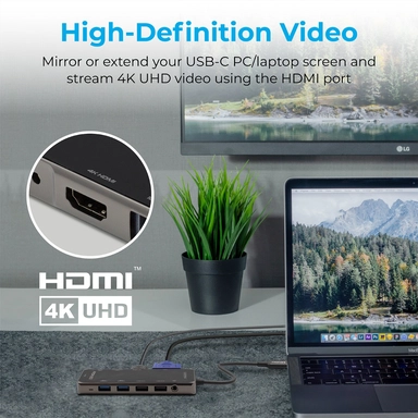 بروميت موزع USB-C متعدد المنافذ 11 في 1 فائق السرعة بقدرة 100 وات، أسود