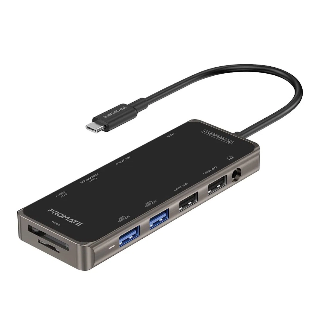بروميت موزع USB-C متعدد المنافذ 11 في 1 فائق السرعة بقدرة 100 وات، أسود